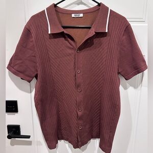 Coofandy Men's Knit Brown Short Sleeve Button-Down Polo